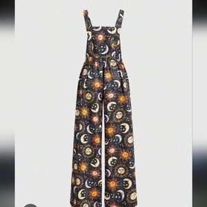ROMWE x Shein Moon Sun Sky Celestial Printed Pattern Jumpsuit Wide-Leg Pants S
